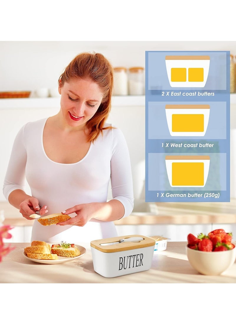 Generic - Webao Keramic Butter Dish Multi-Function Enamel Butter Boat with Wooden Lid High-Quality Butter Container with Silicone Sealing Lip for 250 g Butter White - Image 1