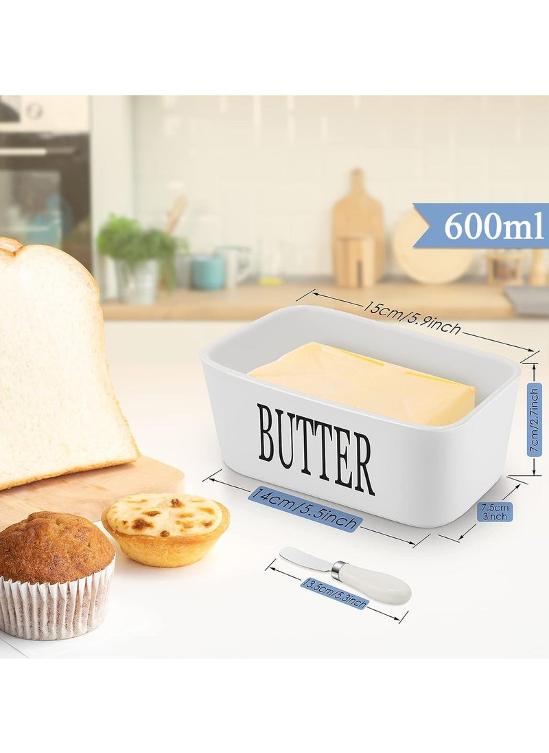 Generic - Webao Keramic Butter Dish Multi-Function Enamel Butter Boat with Wooden Lid High-Quality Butter Container with Silicone Sealing Lip for 250 g Butter White - Image 1
