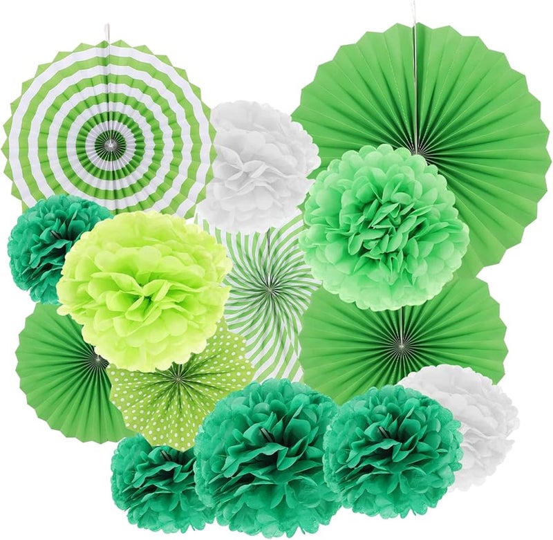 Toddmomy 14pcs Vibrant Tissue Paper Fans And Pom Poms Easy Assemble Party Decor For Weddings Showers Festivals - Image 2