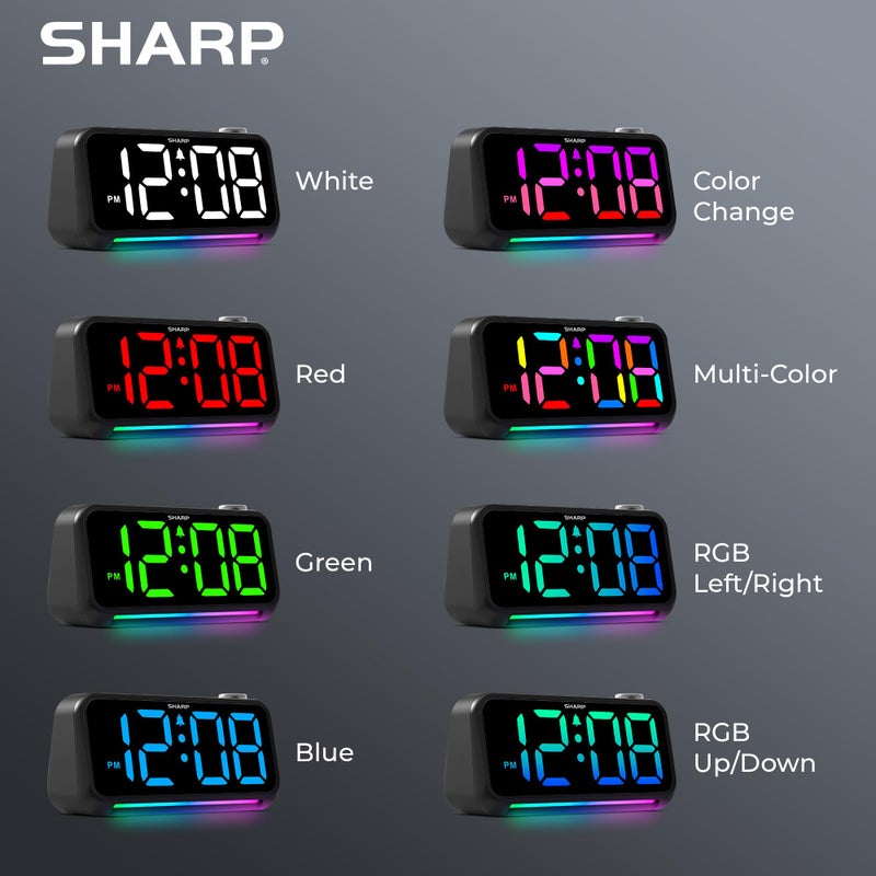 Sharp Loud Alarm Clock for Heavy Sleepers â€“ 95dB Alarm, RGB Color Display & Night Light, 2 USB Charging Ports (2A), Adjustable Brightness & Volume, Custom Snooze, Plug-in with Battery Backup - Image 4