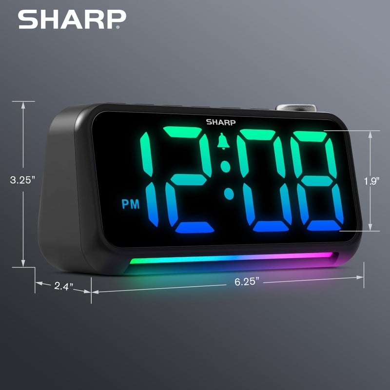 Sharp Loud Alarm Clock for Heavy Sleepers â€“ 95dB Alarm, RGB Color Display & Night Light, 2 USB Charging Ports (2A), Adjustable Brightness & Volume, Custom Snooze, Plug-in with Battery Backup - Image 2