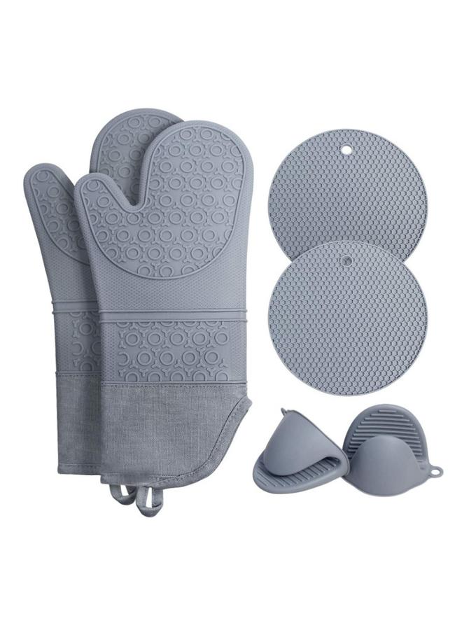 Bluejw Silicone Oven Gloves In Stock Household Kitchen Microwave Oven Oven Cotton Heat Insulation Silicone Gloves Honeycomb Pad Suit  - Image 2