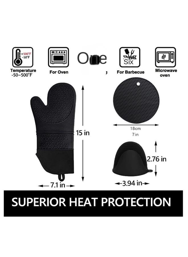 Bluejw Silicone Oven Gloves In Stock Household Kitchen Microwave Oven Oven Cotton Heat Insulation Silicone Gloves Honeycomb Pad Suit  - Image 5