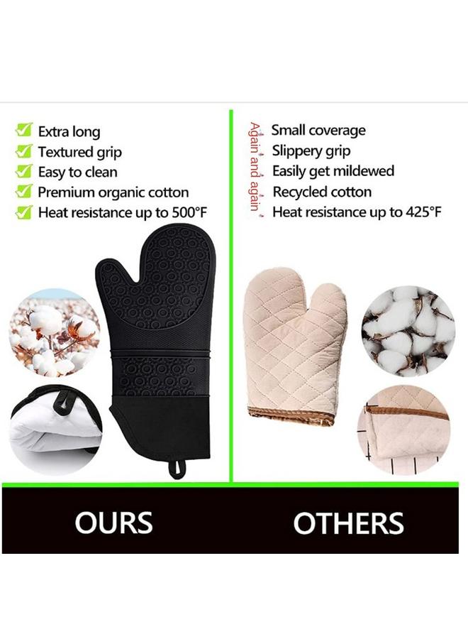 Bluejw Silicone Oven Gloves In Stock Household Kitchen Microwave Oven Oven Cotton Heat Insulation Silicone Gloves Honeycomb Pad Suit  - Image 4