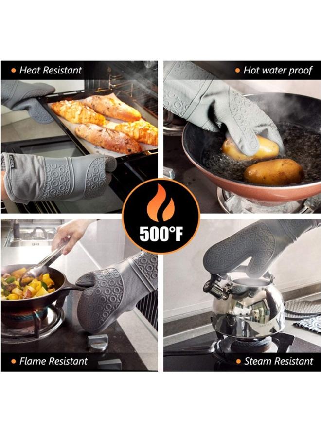 Bluejw Silicone Oven Gloves In Stock Household Kitchen Microwave Oven Oven Cotton Heat Insulation Silicone Gloves Honeycomb Pad Suit  - Image 3