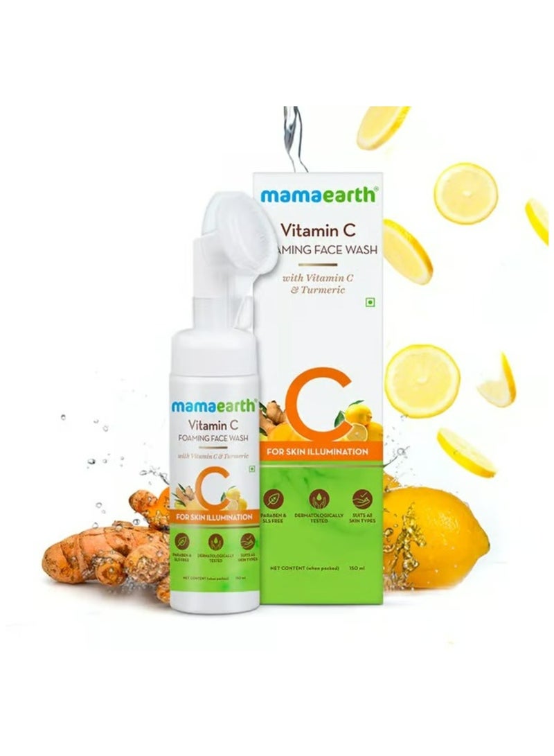 Mamaearth Mamaearth Vitamin C Face Wash with Foaming Silicone Cleanser Brush Powered by Vitamin C and Turmeric 150 ml  - Image 1