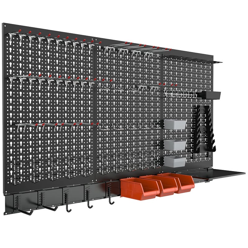 TORACK Metal Pegboard Wall Organizer for Garage, 109PCS Pegboard Accessories Organizer Kit with Pegboard Bins, Hooks, Peg Locks, Pegboard Storage System for Workbench, Garage, Shop, Shed(Black) - Image 1