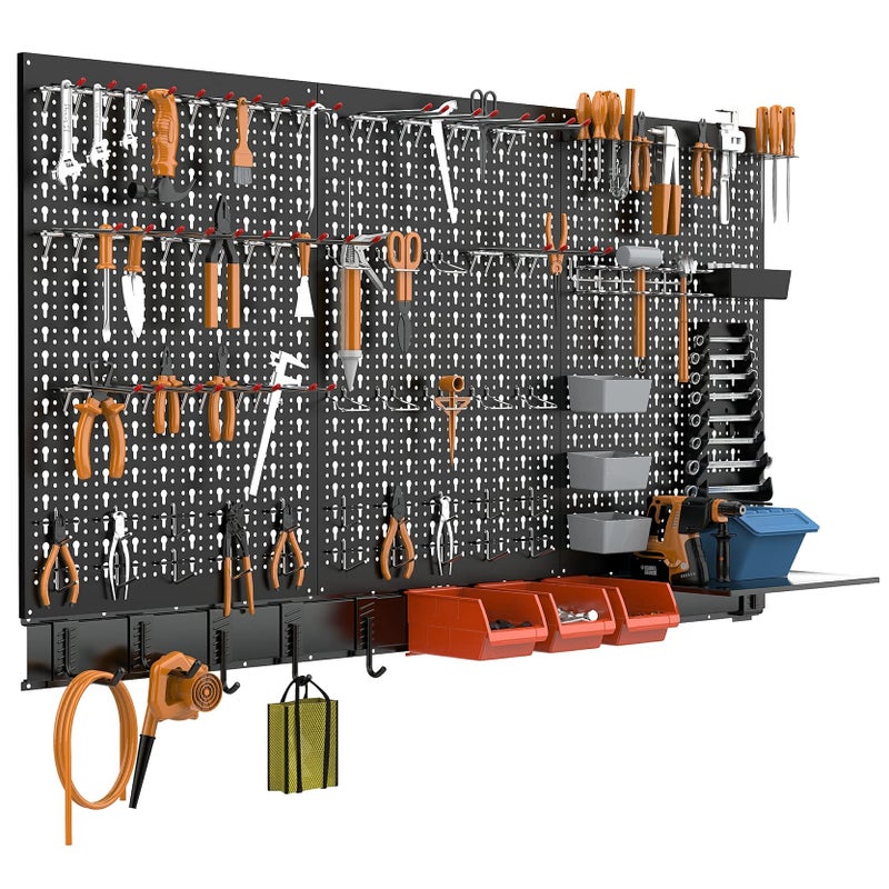 TORACK Metal Pegboard Wall Organizer for Garage, 109PCS Pegboard Accessories Organizer Kit with Pegboard Bins, Hooks, Peg Locks, Pegboard Storage System for Workbench, Garage, Shop, Shed(Black) - Image 2