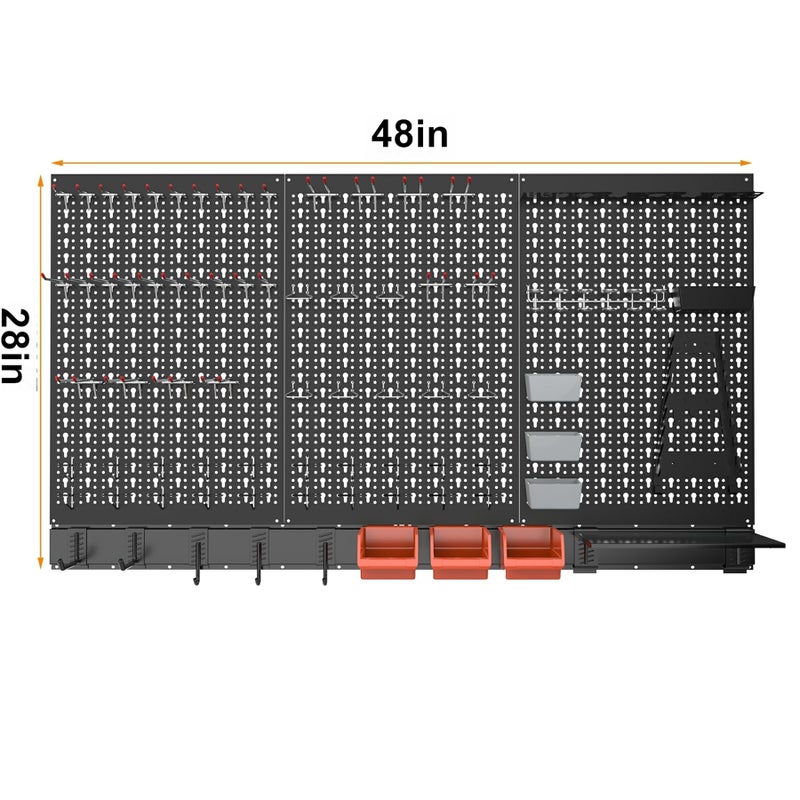 TORACK Metal Pegboard Wall Organizer for Garage, 109PCS Pegboard Accessories Organizer Kit with Pegboard Bins, Hooks, Peg Locks, Pegboard Storage System for Workbench, Garage, Shop, Shed(Black) - Image 3
