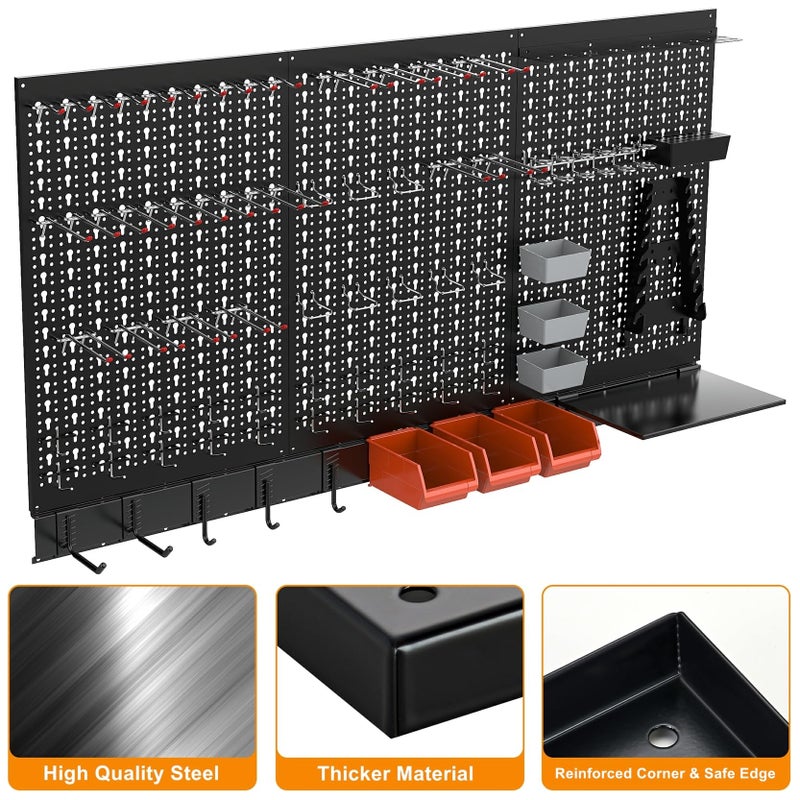 TORACK Metal Pegboard Wall Organizer for Garage, 109PCS Pegboard Accessories Organizer Kit with Pegboard Bins, Hooks, Peg Locks, Pegboard Storage System for Workbench, Garage, Shop, Shed(Black) - Image 5