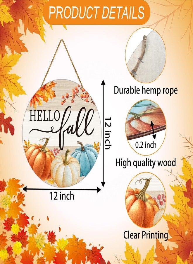 YUNKKIN Fall Door Decor Fall Pumpkin Wall Decor Hello Fall Door Sign Rustic Pumpkin Patch Farmhouse Decor Wooden Fall Door Wreath Door Hanger for Harvest Thanksgiving Porch Indoor Home Decor - Image 2