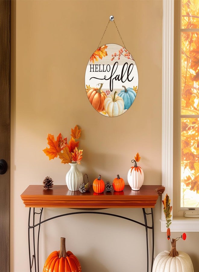 YUNKKIN Fall Door Decor Fall Pumpkin Wall Decor Hello Fall Door Sign Rustic Pumpkin Patch Farmhouse Decor Wooden Fall Door Wreath Door Hanger for Harvest Thanksgiving Porch Indoor Home Decor - Image 5