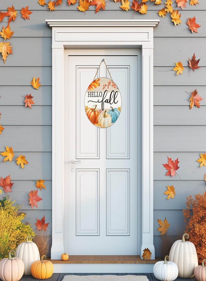 YUNKKIN Fall Door Decor Fall Pumpkin Wall Decor Hello Fall Door Sign Rustic Pumpkin Patch Farmhouse Decor Wooden Fall Door Wreath Door Hanger for Harvest Thanksgiving Porch Indoor Home Decor - Image 3