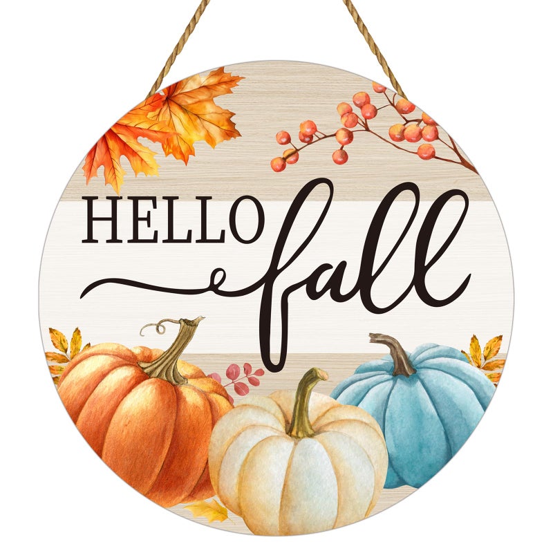 YUNKKIN Fall Door Decor Fall Pumpkin Wall Decor Hello Fall Door Sign Rustic Pumpkin Patch Farmhouse Decor Wooden Fall Door Wreath Door Hanger for Harvest Thanksgiving Porch Indoor Home Decor - Image 1