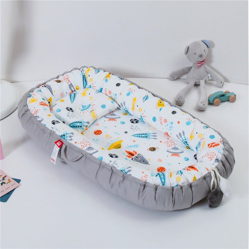 Portable Baby Crib with Changing Pad UFO Gray