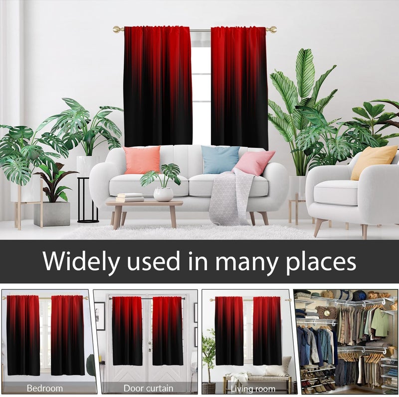AAtter Red and Black Window Curtain Ombre Gothic Goth Halloween Dark Modern Mens Adults Cool Anime Spooky Horror Living Room Bedroom Drapes Treatment Fabric 1 Pair Home Decor, 42" W x 63" L, Gradient - Image 4