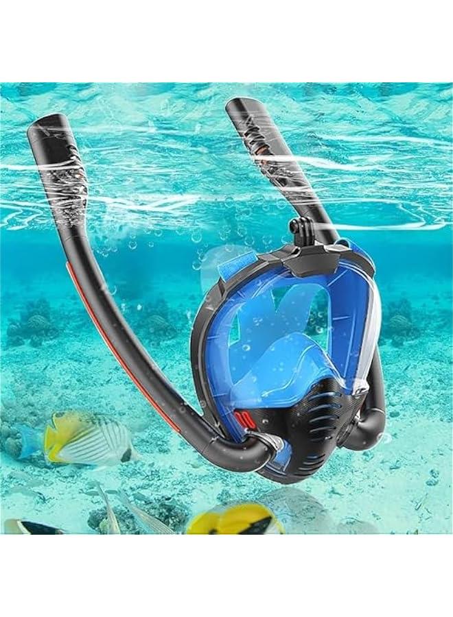 HOOKOR Full Face Snorkel Mask for Adults, Diving and Snorkeling Universal Fit Double Tube Breath Separation Camera Stand Anti-fog Mirror Independent Exhaust Valve - Image 1