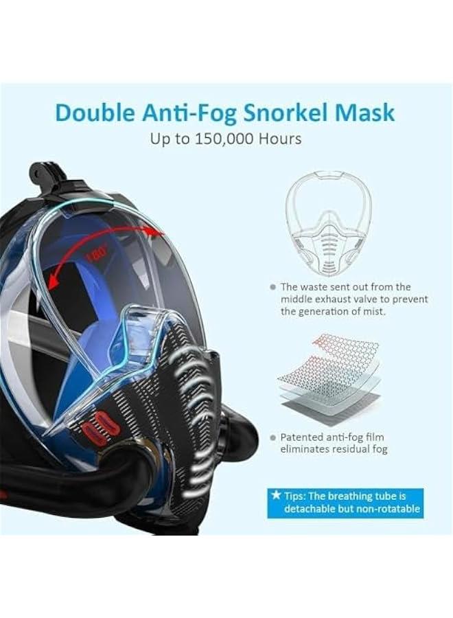 HOOKOR Full Face Snorkel Mask for Adults, Diving and Snorkeling Universal Fit Double Tube Breath Separation Camera Stand Anti-fog Mirror Independent Exhaust Valve - Image 3