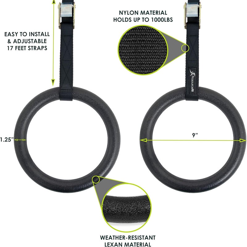 ProsourceFit Fitness Gymnastics Rings with Adjustable Straps for Total Body Conditioning - Image 2