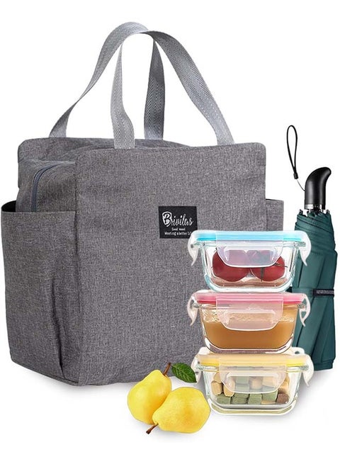 Lunch Bag Lunch Box Bag for Men Women Wide Open Food Bag for Picnic Work School Outdoor (Grey)