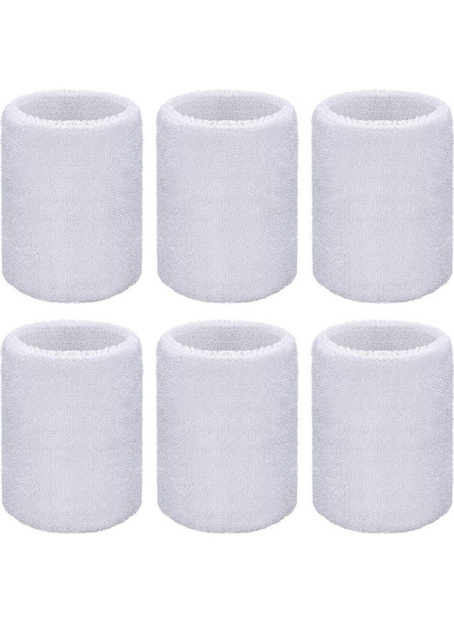 WILLBOND 6 Pcs Wrist Sweatbands Sports Tennis Wristbands Wrist Bands For Sweat Wrist Bands Competitions Absorbent Sweatbands For Basketball Tennis Football Running Working(White)  - Image 1