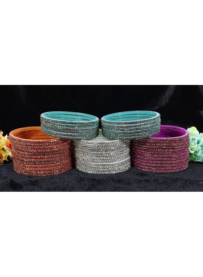 NMII Glass Bangles For Women and Girls Studded with Zircon Stone | Stylish Design Glass Bangles | Women's Fancy Bangles Bracelet, (GG103_Combo-(6)-2.6 Inches), Pack Of 96 Bangle Set - Image 3