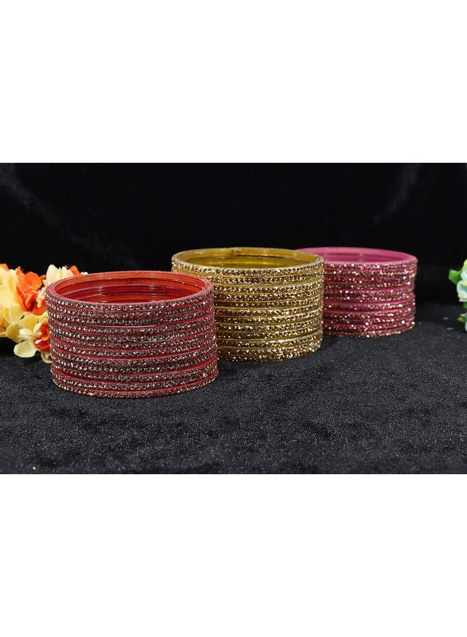 NMII Glass Bangles For Women and Girls Studded with Zircon Stone | Stylish Design Glass Bangles | Women's Fancy Bangles Bracelet, (GG103_Combo-(6)-2.6 Inches), Pack Of 96 Bangle Set - Image 5