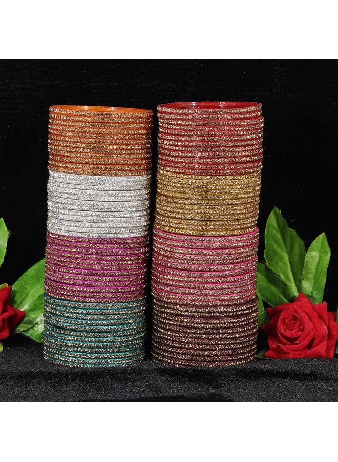 NMII Glass Bangles For Women and Girls Studded with Zircon Stone | Stylish Design Glass Bangles | Women's Fancy Bangles Bracelet, (GG103_Combo-(6)-2.6 Inches), Pack Of 96 Bangle Set - Image 2
