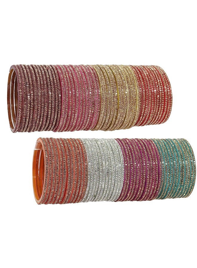 NMII Glass Bangles For Women and Girls Studded with Zircon Stone | Stylish Design Glass Bangles | Women's Fancy Bangles Bracelet, (GG103_Combo-(6)-2.6 Inches), Pack Of 96 Bangle Set - Image 1