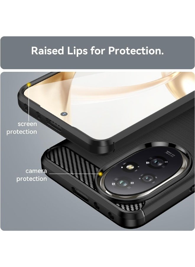 RUGGED SHIELD Honor 200 5G Back Cover, Brushed Carbon Fiber Texture, Flexible TPU Shockproof Protection Bumper Phone Case, Slim Case Cover for Honor 200 5G 6.7 inch, Black  - Image 3