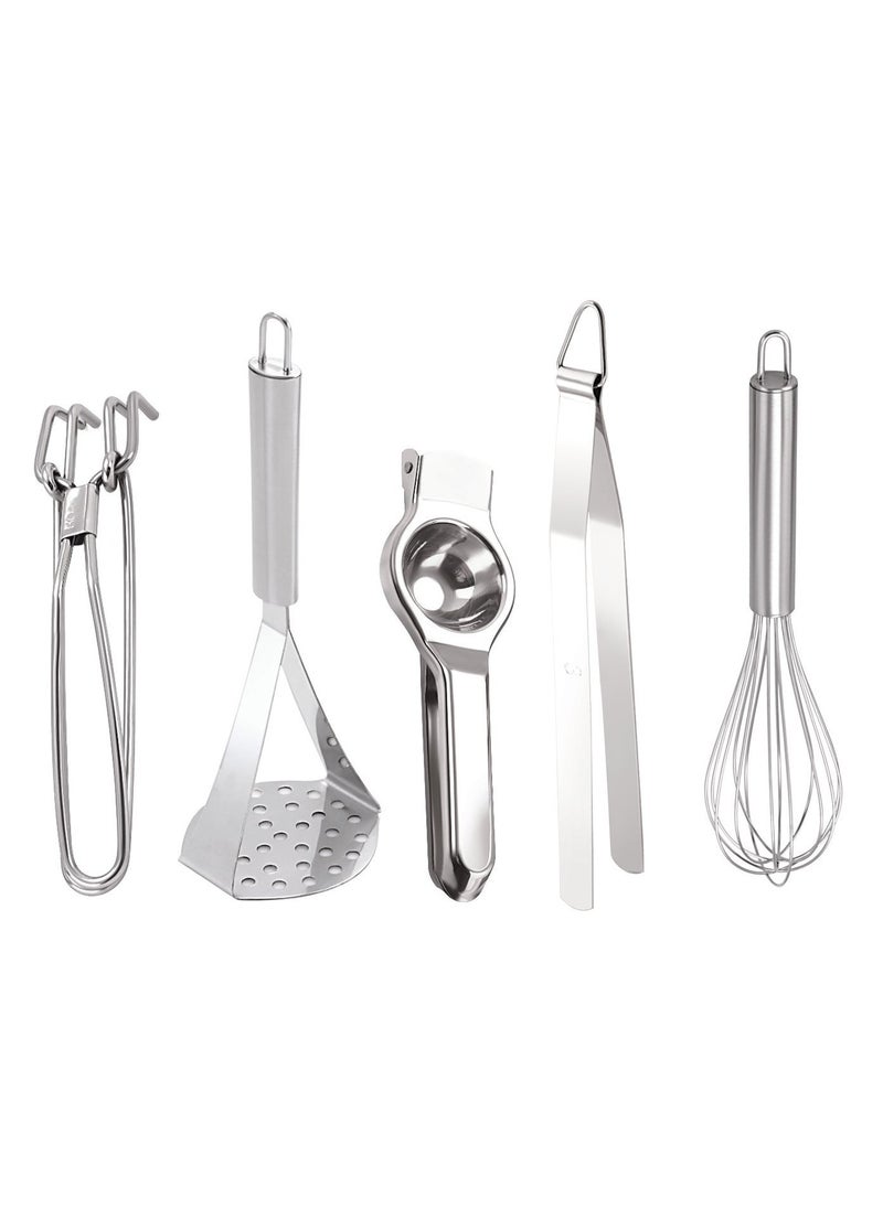 ROLLYWARE Rollyware Stainless Steel Kitchen Tools Set Heavy Duty Food Grade Steel Heat Resistant Kitchen Accessories for Cooking Suitable for Kitchen Dining Table Barbeque Set of 5Pieces  - Image 1