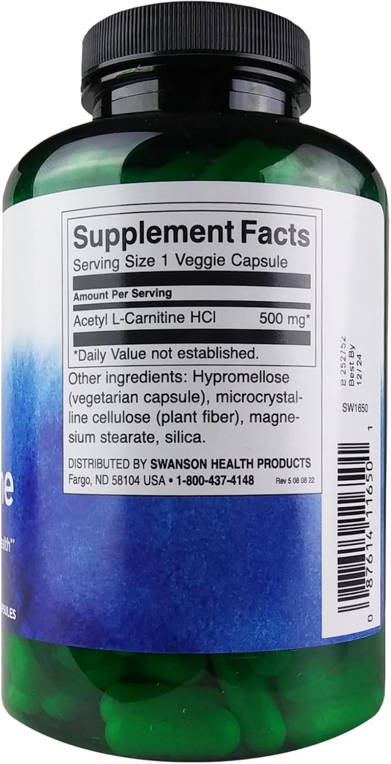 Swanson Acetyl LCARNITINE 500MG 240 Veg Cap - Image 2