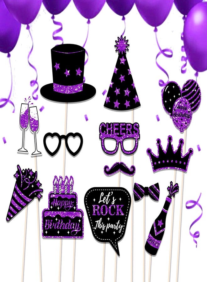 CC HOME 36Pcs Happy Birthday Photo Booth Props, Glitter Purple Birthday Party Decorations Party Favor for Forever Young Cheers Party Time Birthday Party Supplies Party Essentials - Image 3