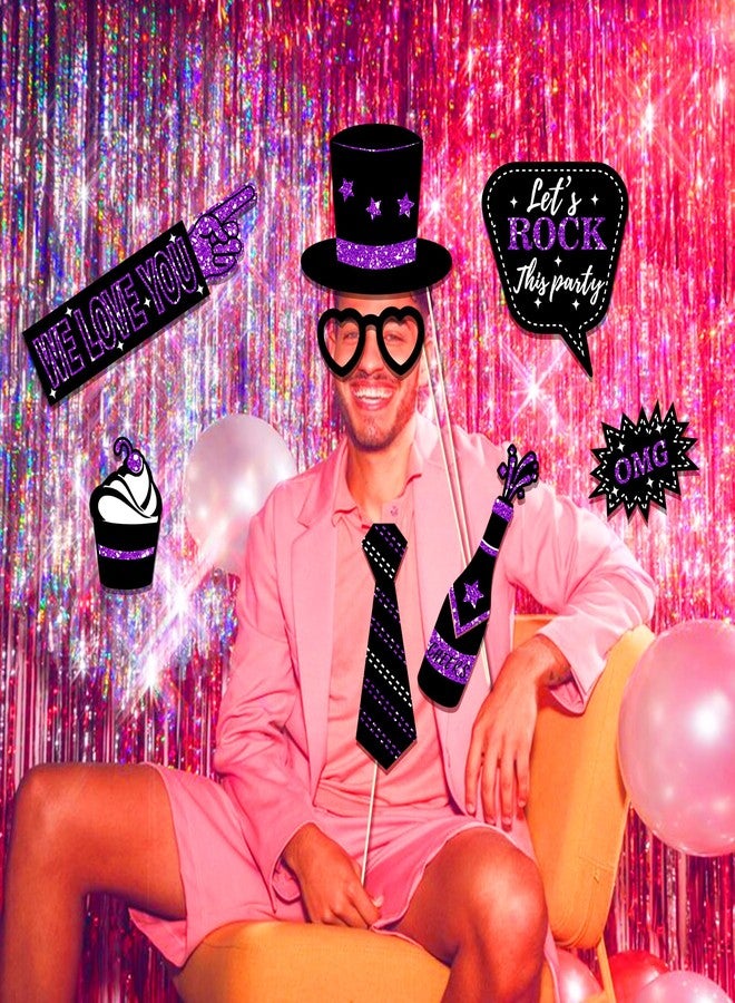 CC HOME 36Pcs Happy Birthday Photo Booth Props, Glitter Purple Birthday Party Decorations Party Favor for Forever Young Cheers Party Time Birthday Party Supplies Party Essentials - Image 4