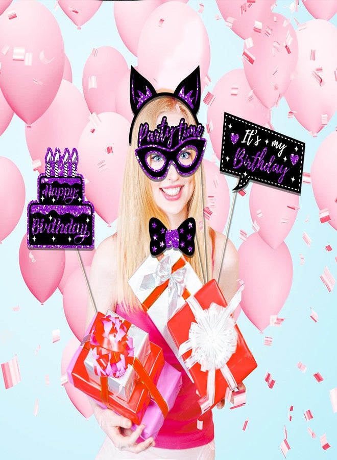 CC HOME 36Pcs Happy Birthday Photo Booth Props, Glitter Purple Birthday Party Decorations Party Favor for Forever Young Cheers Party Time Birthday Party Supplies Party Essentials - Image 5