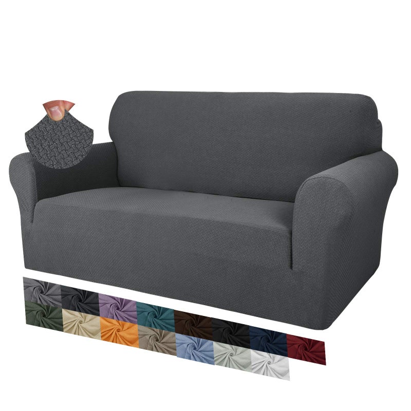 MAXIJIN Creative Jacquard Couch Covers for 2 Seater Super Stretch Non Slip Love Seat Sofa Cover for Dogs Pet Friendly Elastic Furniture Protector Loveseat Slipcovers 2 Seater Dark Grey