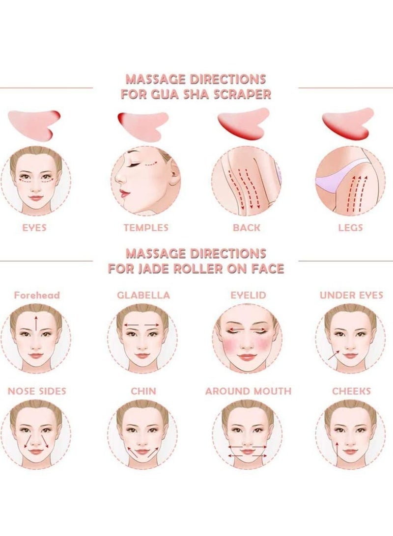 KASTWAVE DELFINO Jade Roller Eyes Facial Massage Kits Natural Rose Skin Roller Face Gua Sha Tools Anti Aging Roller for Face, Eyeball Neck Body Massage Jade Stone Face Neck Skincare Massage Tool Eye Treatments - Image 5