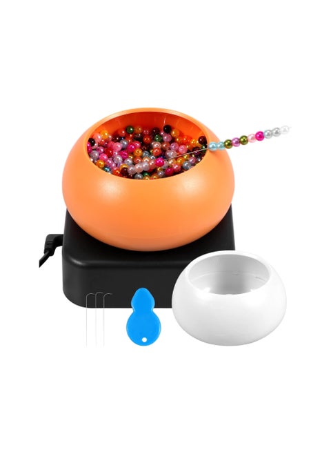 Electric Bead Spinner, Adjustable Speed Beading Bowl Spinner Kit with 3 Beading Needles, Automatic Fast Clay Beads Spinner for DIY Bracelets Necklace Jewelry Making, Orange