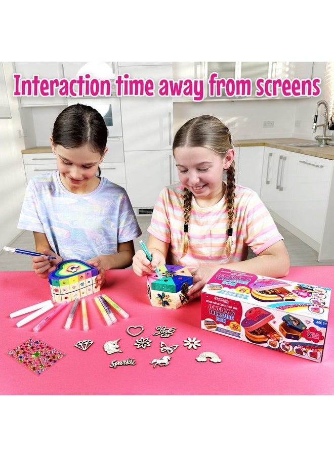 GirlZone - Jewelry & Treasure Box, Diy Jewelry Box, Diy Craft For Kids Include Wooden Boxes, Shapes, Acrylic Paint Pens, Gem Stickers & Table Cover, Ideal Painting Crafts For Girls For Ages 6-8 - Image 1