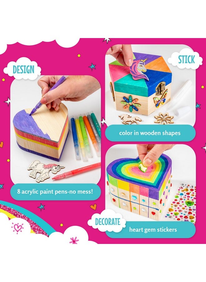 GirlZone - Jewelry & Treasure Box, Diy Jewelry Box, Diy Craft For Kids Include Wooden Boxes, Shapes, Acrylic Paint Pens, Gem Stickers & Table Cover, Ideal Painting Crafts For Girls For Ages 6-8 - Image 1