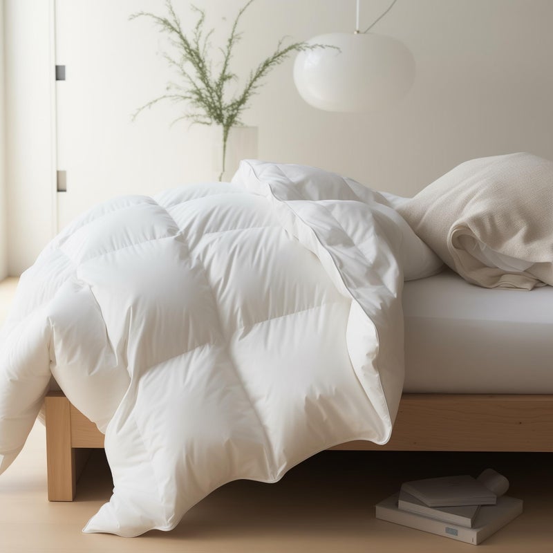 Maple&Stone Feather Down Comforter Queen Size All Season White Down Duvet Insert Ultra Soft 100% Cotton Cover Fluffy Queen Comforter 90 x 90 Inches - Image 1