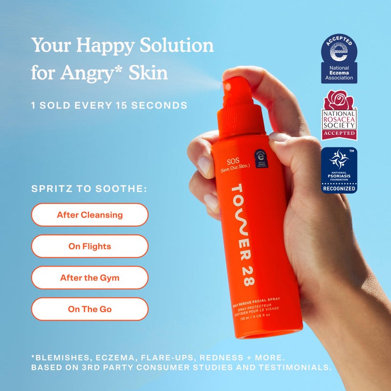 TOWER 28 بخاخ الوجه اليومي لإنقاذ البشرة الحساسة من تاور 28، بخاخ حمض الهيبوكلوروس يساعد في تقليل الاحمرار والبثور، تونر بحجم كامل للوجه، 4 أونصة سائلة - Image 3