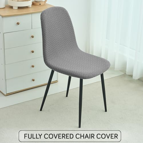 HOKIPO Jacquard 210gsm Armless Shell Chair Cover, Mid Century Modern Dining Chair Cover, Pack of 1, Grey, (AR-5357-GRY) - Image 2