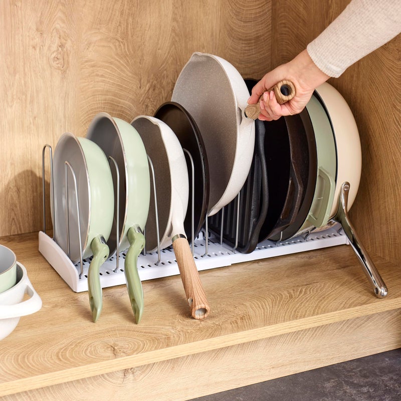 YouCopia StoreMore Expandable Cookware Rack with Tall Steel Wires, 12.5"-22" Wide Adjustable Pan Organizer for Kitchen Cabinet Storage, Premium Edition - Image 4