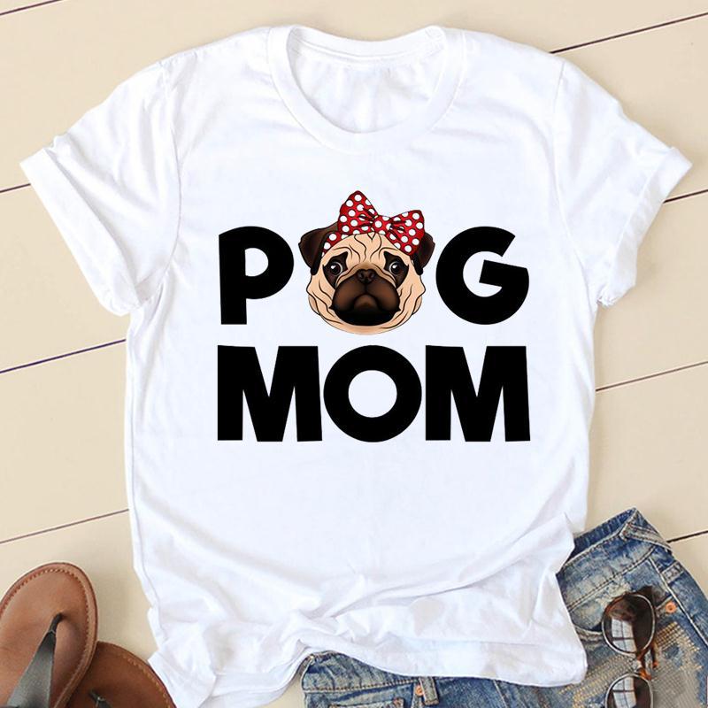Dog Mom Personality Pattern Round Neck Printed White T-Shirt Short Sleeve Women'S Wish/ - Image 1