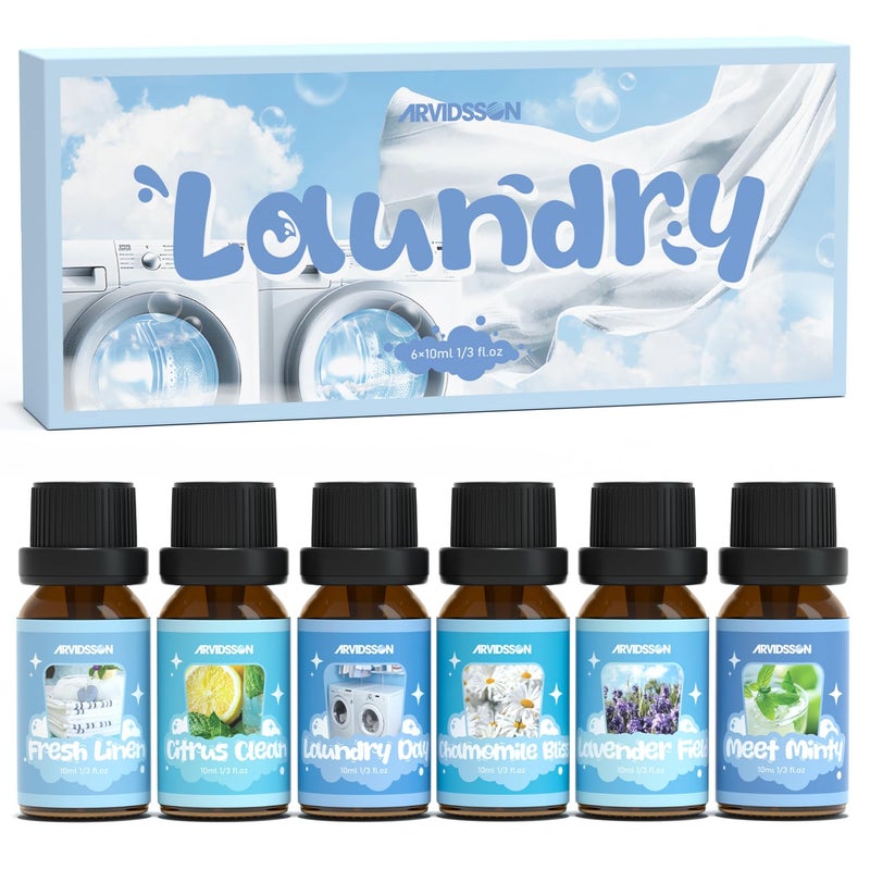 ARVIDSSON Laundry Collection Essential Oil Set, Natural Clean Essential Oils for Diffuser, Use with Wool Dryer Balls - Fresh Linen, Citrus Clean, Laundry Day, Chamomile Bliss, Lavender Field, Minty - Image 1