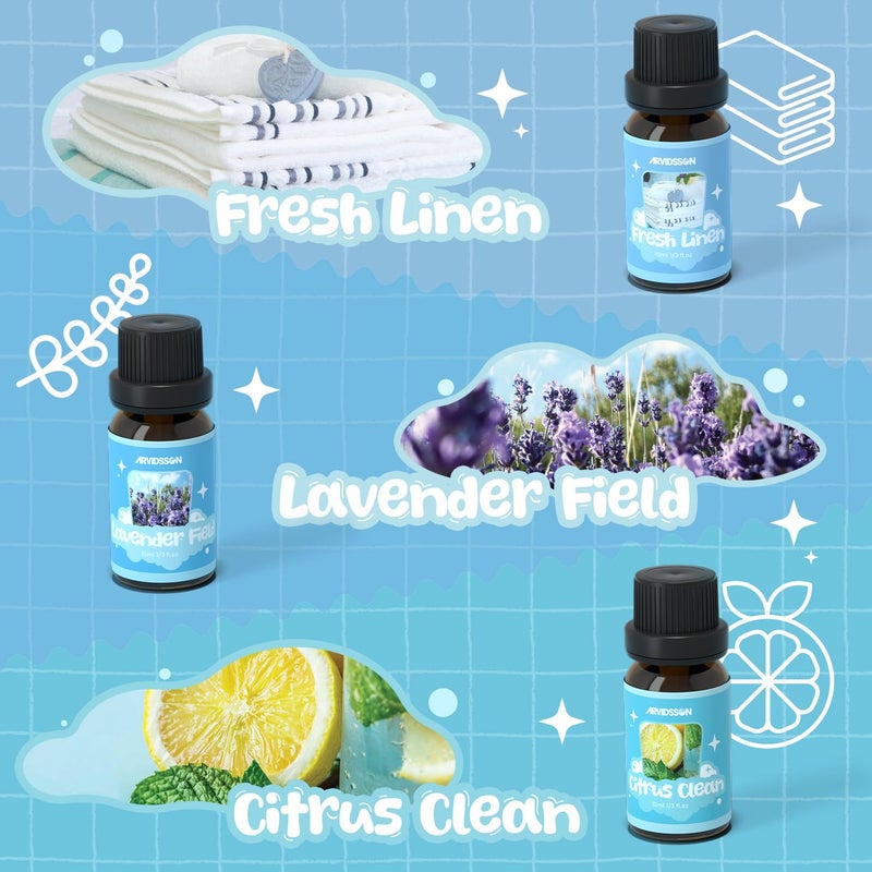 ARVIDSSON Laundry Collection Essential Oil Set, Natural Clean Essential Oils for Diffuser, Use with Wool Dryer Balls - Fresh Linen, Citrus Clean, Laundry Day, Chamomile Bliss, Lavender Field, Minty - Image 3