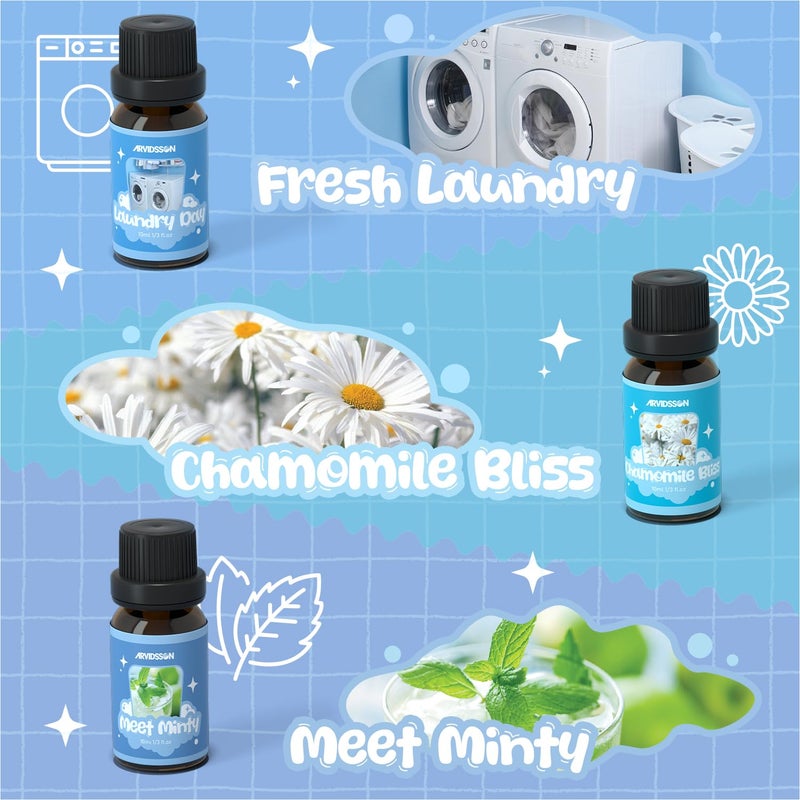 ARVIDSSON Laundry Collection Essential Oil Set, Natural Clean Essential Oils for Diffuser, Use with Wool Dryer Balls - Fresh Linen, Citrus Clean, Laundry Day, Chamomile Bliss, Lavender Field, Minty - Image 4