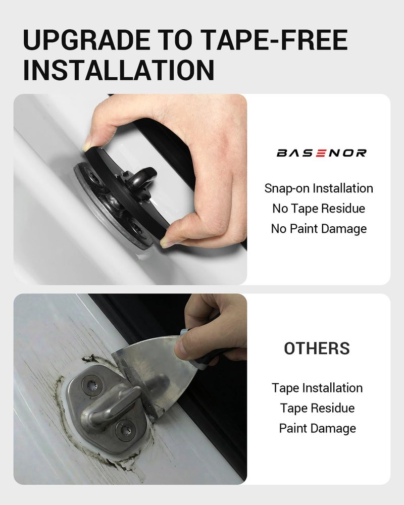 BASENOR 2017-2026 Tesla Model Y Juniper Model 3 Highland Door Lock Cover Protector Anti-Rust [Carbon Edition] [No Tape Requried], Door Striker Latches Stopper Covers for Model Y (8PCS)/Model 3 (6PCS) - Image 4