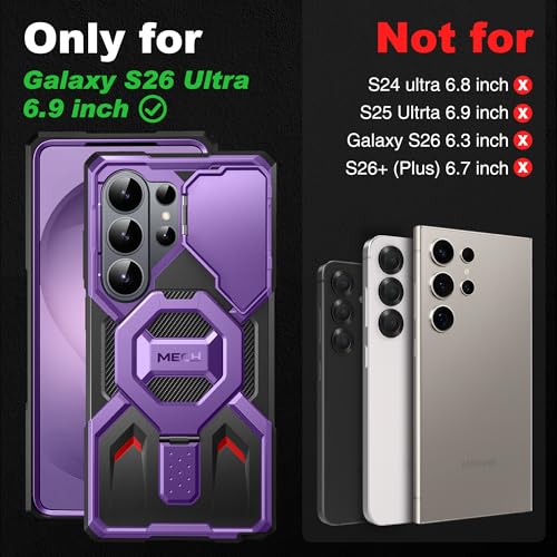 TONGATE Magnetic Stand for Samsung Galaxy S26 Ultra Case, Compatible with Magsafe, [Camera Cover & 2 Front Frames][Military Drop Protection] S26 Ultra Case Built-in Screen Protector & Belt Clip,Purple - Image 2